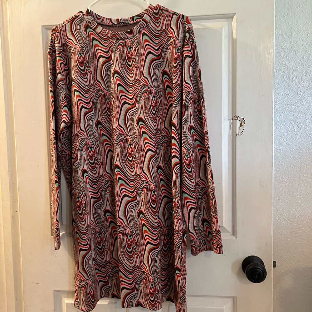 Zara Multicolor Swirl Long-Sleeve Dress